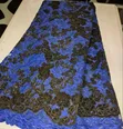 Royal Blue Lace Fabric with Floral Velvet Embellishments and Sequins - 4