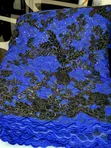 Royal Blue Lace Fabric with Floral Velvet Embellishments and Sequins - 5