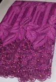 Classy Magenta Lace Fabric with Rhinestones and Beads - 1