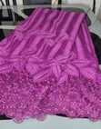 Classy Magenta Lace Fabric with Rhinestones and Beads - 3