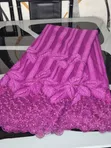 Classy Magenta Lace Fabric with Rhinestones and Beads - 4