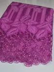 Classy Magenta Lace Fabric with Rhinestones and Beads - 5