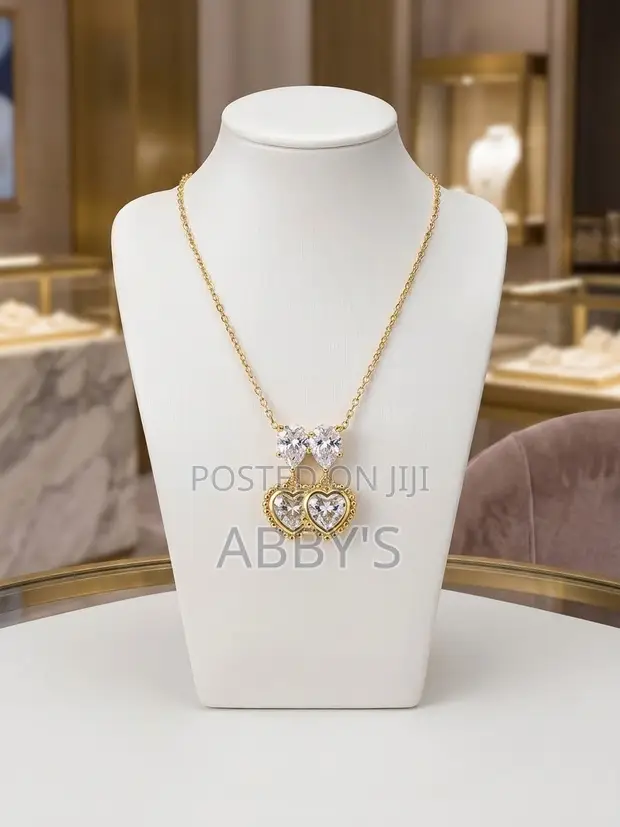 Twin Hearts Crystal Pendant Necklace - 1