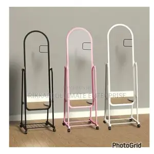 Pink Arched Standing Mirror with Storage Rack