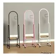 Pink Arched Standing Mirror with Storage Rack - 1