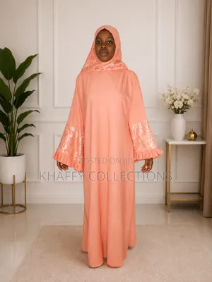 Luxury Prayer Abaya with Attached Hijab - Peach/Salmon Pink