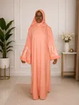 Luxury Prayer Abaya with Attached Hijab - Peach/Salmon Pink - 2
