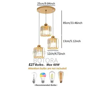 Modern 3-Light Crystal Pendant Light - Gold E27 Chandelier