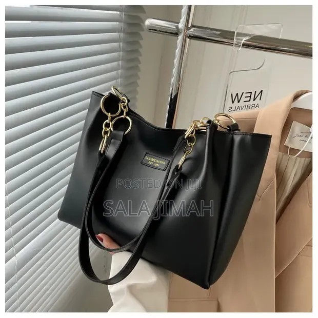 Elegant Black Ladies Handbag - Genuine Leather - 1