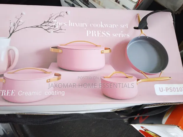 7pc Luxury Cookware Set - Pink Ceramic - 1