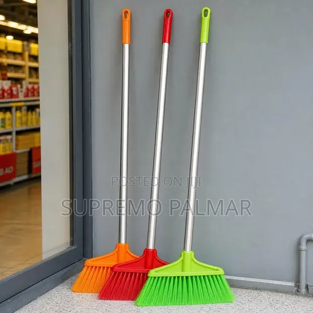 Long Handle Sweeping Broom with Metal Pole & Plastic Bristles - 1