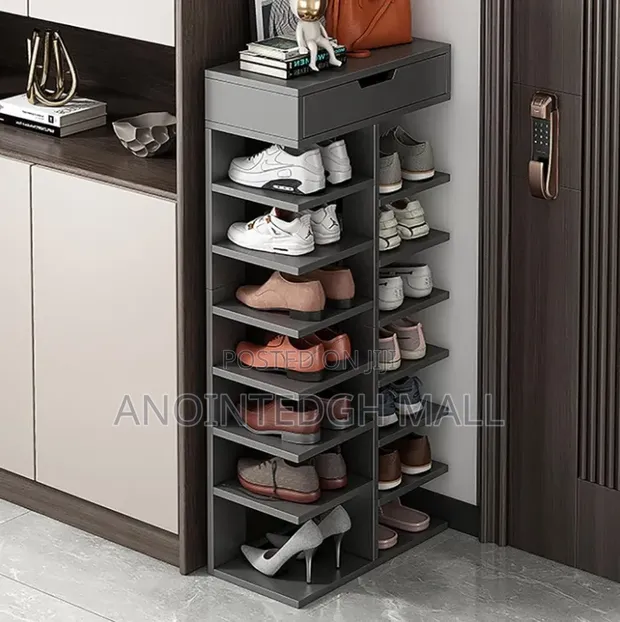 7 Tier Double Shoe Rack - Gray/Black - 1