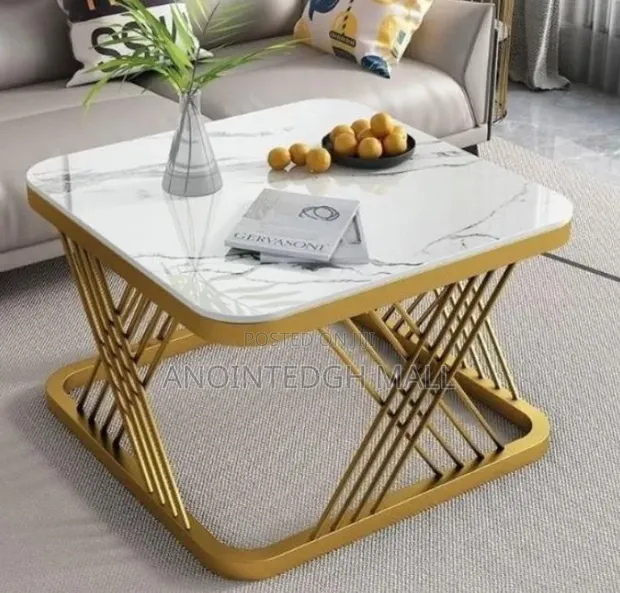 Exotic Faux Marble Centre Table - White/Gold - 1