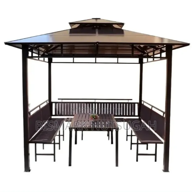 Outdoor Waterproof Gazebo Summer Hut with Benches & Table - 1