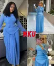 Blue Ruched Mesh Long Sleeve Maxi Dress - M-XXL - 2