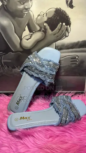 Max Extra Ladies Slide Slippers - Light Blue Denim