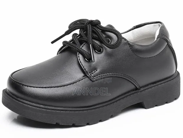Boys' Black Leather School Shoes - 1