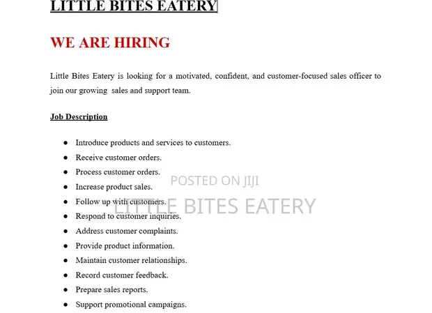 Sales Officer - Little Bites Eatery - 1