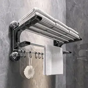 Wall-Mounted Foldable Towel Rack with Shelf