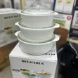 3-Set Ceramic Serving Bowls with Glass Lids - 1