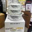 3-Set Ceramic Serving Bowls with Glass Lids - 2