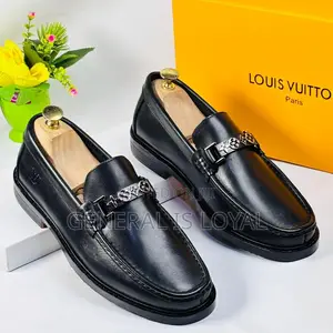 Louis Vuitton Black Leather Men's Loafer Shoes