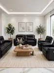 Black Leather Sofa Set - Brand New - 2