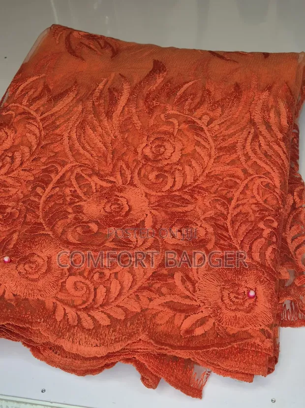 Burnt Orange Net Lace Fabric - 5 Yards - 1