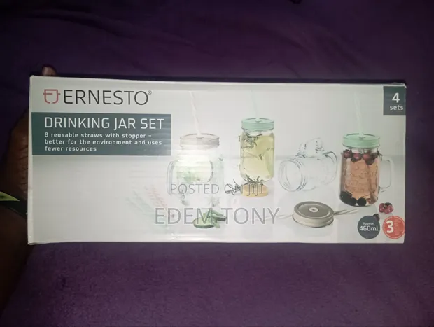 Ernesto 4-Piece Glass Drinking Jar Set with Lids & Straws - 1