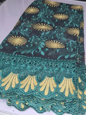 Black Mesh Lace with Teal Green & Gold Embroidery