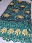 Black Mesh Lace with Teal Green & Gold Embroidery - 1
