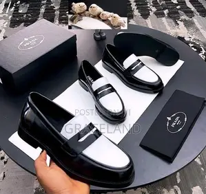 Original Prada Black and White Loafers - Men's Size 47