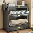 2-Tier Anti-Rust Dish Rack Cabinet with Drawers - 1