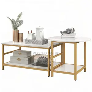 2-Tier Coffee Table Set - White & Gold