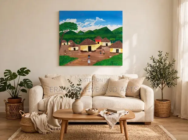 Original Village Scene Painting on Canvas - 1