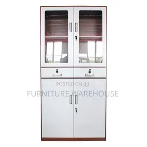 Modern Multi-Tier Office Storage Cabinet with Glass Doors