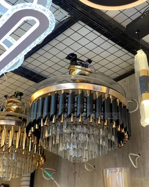 ESL Remote Control Chandelier Fan with LED Light - Black & Gold