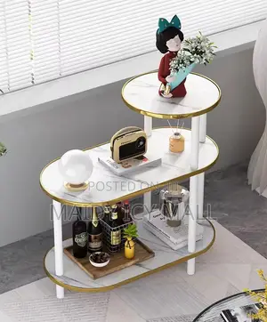 Bedside Table with Marble Pattern and Gold Trim