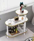Bedside Table with Marble Pattern and Gold Trim - 2