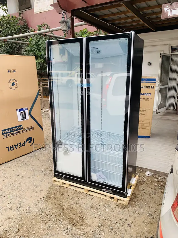 New Pearl PVC-801-27AA 690L Double-Door Glass Display Fridge - 1