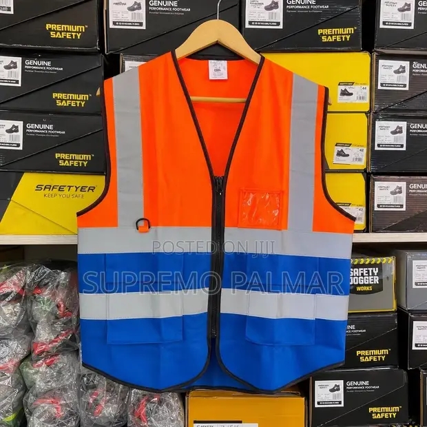 Orange & Blue High Visibility Safety Vest with Zip & Pockets - 1