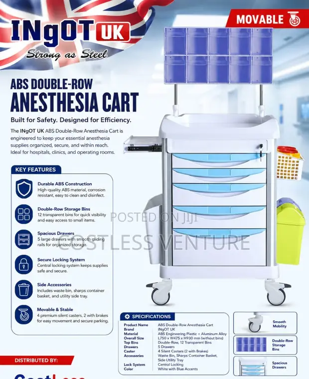 Ingot ABS Double-Row Anesthesia Cart - 1
