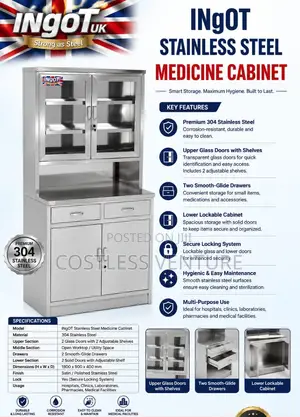 Ingot Stainless Steel Medicine Cabinet with 2 Glass Doors