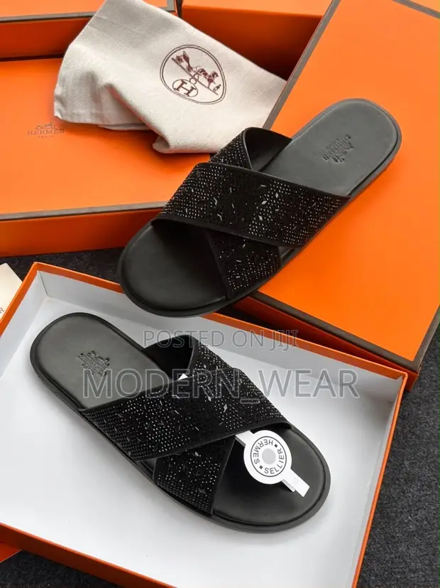 Hermes Black Men's Slippers - 1