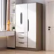 Modern Three Door Wooden Wardrobe with Vanity - 1