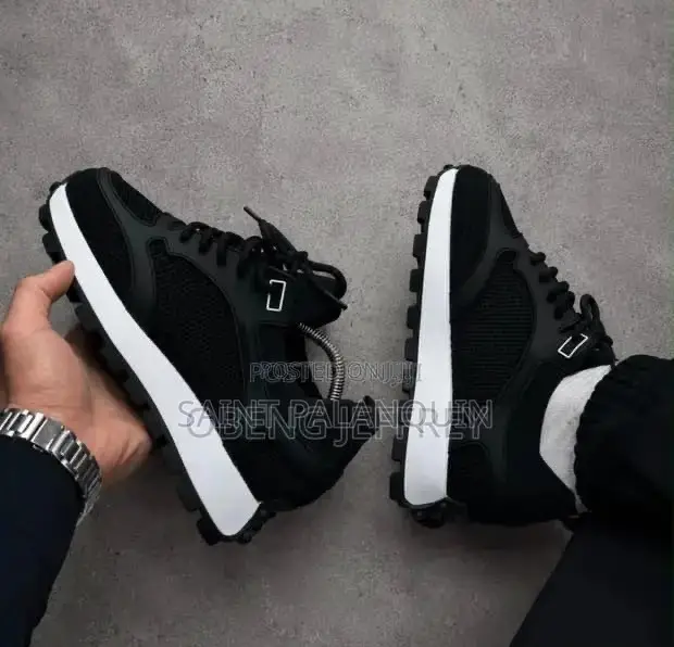 Rosso Brunello Mesh and Leather Sneakers Black and White - 1