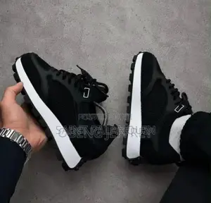 Rosso Brunello Mesh and Leather Sneakers Black and White