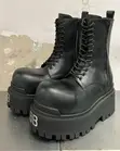 Balenciaga Tall Lace-Up Boots - Black Leather/Canvas - 1