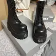 Balenciaga Tall Lace-Up Boots - Black Leather/Canvas - 2