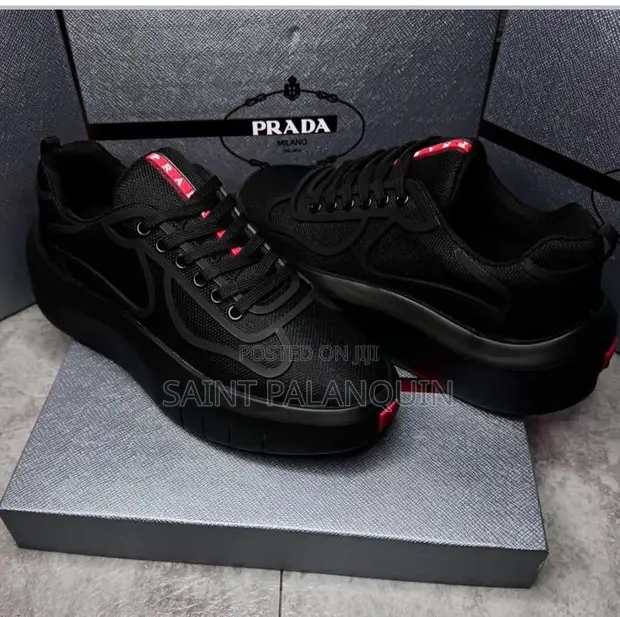 Prada Black Mesh and Leather Low-Top Sneakers - 1